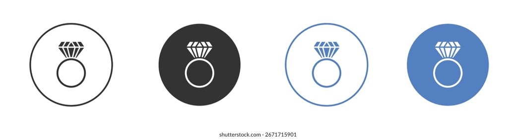 Diamond ring icon collection for app in black and blue colors