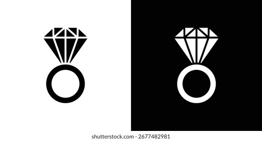 Coleção de ícones de anel de diamante. Ilustração de vetor preenchido em preto e branco.