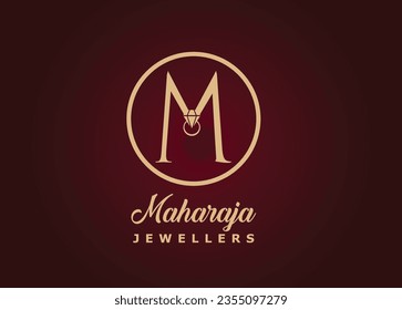 Diamond ring icon combined with M letter. M letter logo design with Diamond icon.  