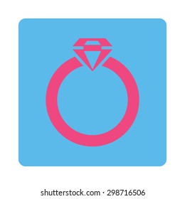 Diamond Ring icon from Commerce Buttons OverColor Set. Vector style is pink and blue colors, flat square rounded button, white background.
