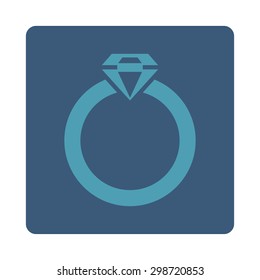 Diamond Ring icon from Commerce Buttons OverColor Set. Vector style is cyan and blue colors, flat square rounded button, white background.