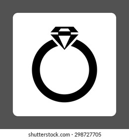 Diamond Ring icon from Commerce Buttons OverColor Set. Vector style is black and white colors, flat square rounded button, gray background.