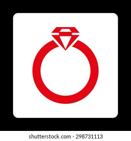 Diamond Ring icon from Commerce Buttons OverColor Set. Vector style is red and white colors, flat square rounded button, black background.