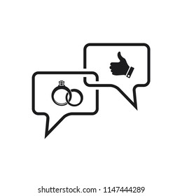 diamond ring icon conception with thumb up symbol inside bubble speech icon 