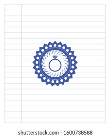 diamond ring icon draw with pen effect. Blue ink. Vector Illustration. Detailed.