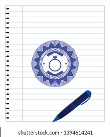 diamond ring icon drawn with pen strokes. Blue ink. Vector Illustration. Detailed.