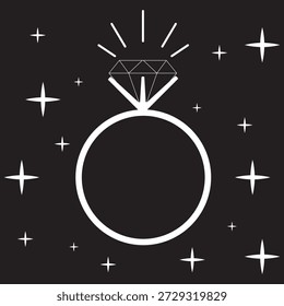 Diamante Anel Ícone Engajamento Joias branco Forma Gem Round Casamento Banda Casamento Presente Amor Romance Pedra Preciosa Grafo Ilustração Silhueta