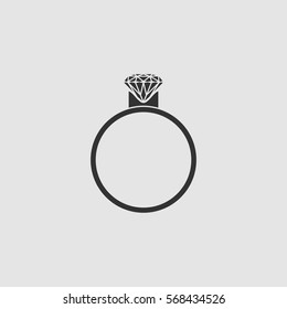Diamond ring icon flat. Black pictogram on grey background. Vector illustration symbol