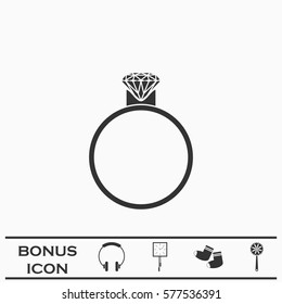 Diamond ring icon flat. Black pictogram on white background. Vector illustration symbol and bonus button