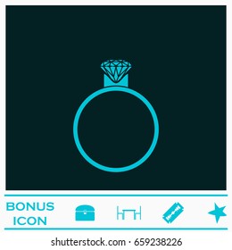 Diamond ring icon flat. Blue pictogram on dark background. Vector illustration symbol and bonus icons