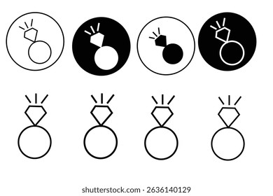 Diamond ring icon flat line symbol set.