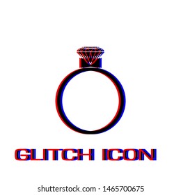 Diamond ring icon flat. Simple pictogram - Glitch effect. Vector illustration symbol