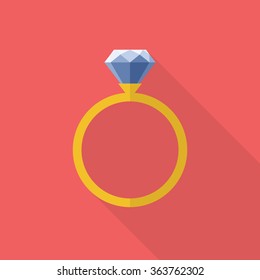 Diamond ring icon flat style with long shadow