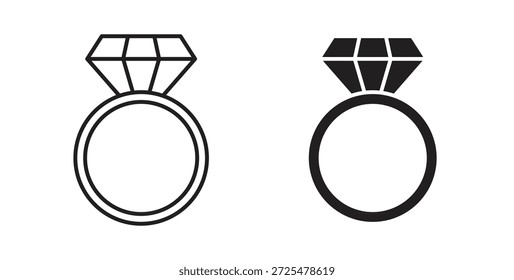 Icono del anillo del diamante con el glifo y la línea. iconos negros del vector para el Web UI