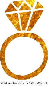 icono del anillo de diamante en textura dorada. ilustración vectorial dibujada a mano