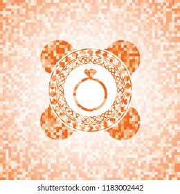 diamond ring icon inside abstract orange mosaic emblem with background