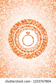 diamond ring icon inside abstract emblem, orange mosaic background