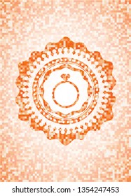 diamond ring icon inside abstract orange mosaic emblem