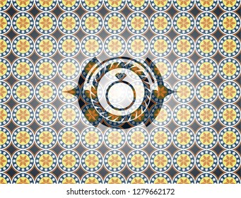 diamond ring icon inside arabesque style badge. arabic decoration.