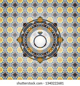 diamond ring icon inside arabesque emblem background. arabic decoration.