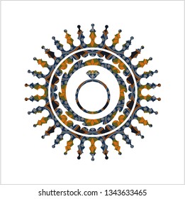 diamond ring icon inside arabesque emblem background. arabic decoration.