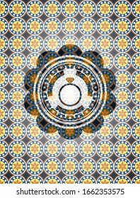 diamond ring icon inside arabesque badge background. arabic decoration.