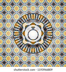 diamond ring icon inside arabic emblem background. Arabesque decoration.