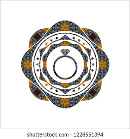 diamond ring icon inside arabic style badge. Arabesque decoration.