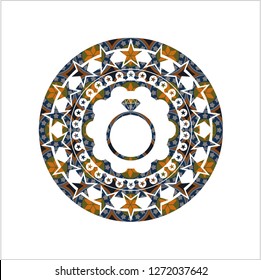 diamond ring icon inside arabic style badge. Arabesque decoration.