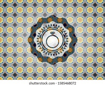 diamond ring icon inside arabic emblem. Arabesque decoration.