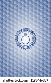 diamond ring icon inside blue badge with geometric background.