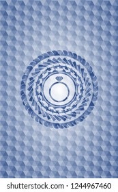 diamond ring icon inside blue polygonal emblem.