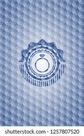 diamond ring icon inside blue polygonal emblem.