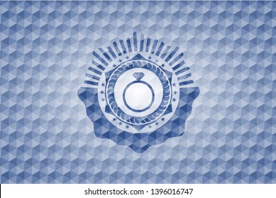 diamond ring icon inside blue hexagon badge.