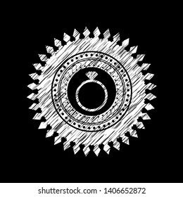 diamond ring icon inside chalkboard emblem