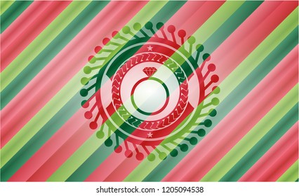 diamond ring icon inside christmas style emblem.