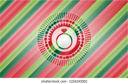 diamond ring icon inside christmas colors style badge.