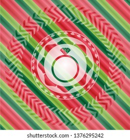 diamond ring icon inside christmas colors badge.