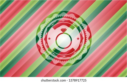diamond ring icon inside christmas style emblem.