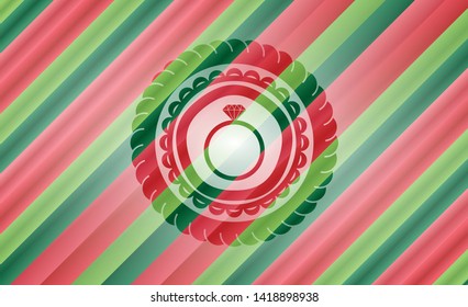 diamond ring icon inside christmas emblem background.