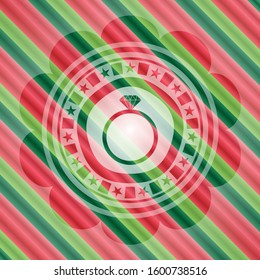 diamond ring icon inside christmas colors style badge.