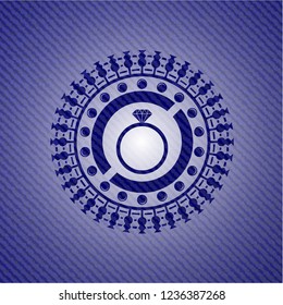 diamond ring icon inside emblem with denim high quality background