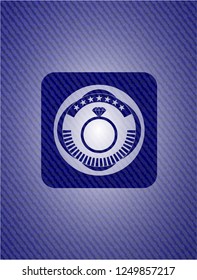 diamond ring icon inside emblem with denim high quality background