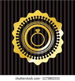 diamond ring icon inside gold badge or emblem