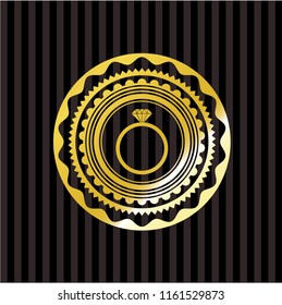 diamond ring icon inside golden badge or emblem