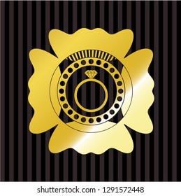 diamond ring icon inside golden badge or emblem