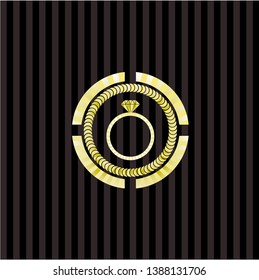diamond ring icon inside golden emblem or badge