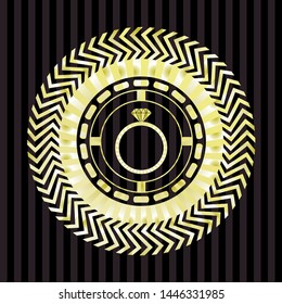 diamond ring icon inside golden badge or emblem