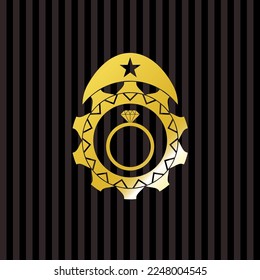 Diamantring Symbol in goldenem Emblem. 