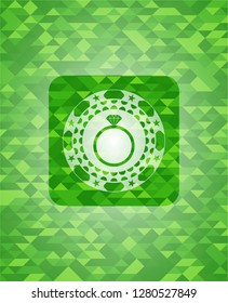 diamond ring icon inside green mosaic emblem